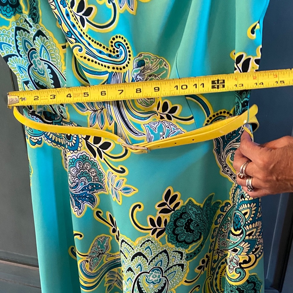 dressbarn Vibrant Teal and Yellow Paisley Midi Dress - Picture 8 of 8